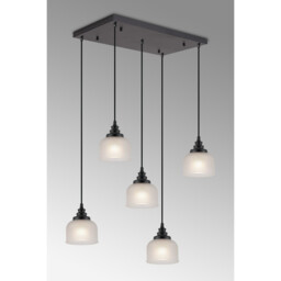DeRuyter 5 Light Rectangular Pendant, E27, Satin Black/Prismatic Dome Glass, Frosted - thumbnail 3