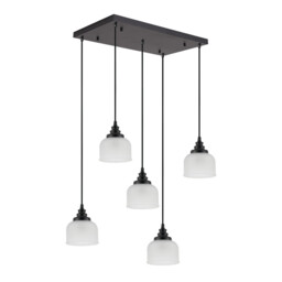 DeRuyter 5 Light Rectangular Pendant, E27, Satin Black/Prismatic Dome Glass, Frosted - thumbnail 5