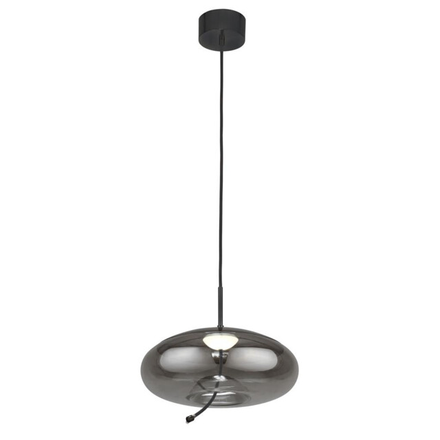 Lisbon 1 Light LED Dome Pendant,Black And Smoked Glass 2700K - image 1