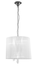 Tiffany Ceiling Pendant 3+3 Light E14+G9, Polished Chrome with White Shade & Clear Crystal