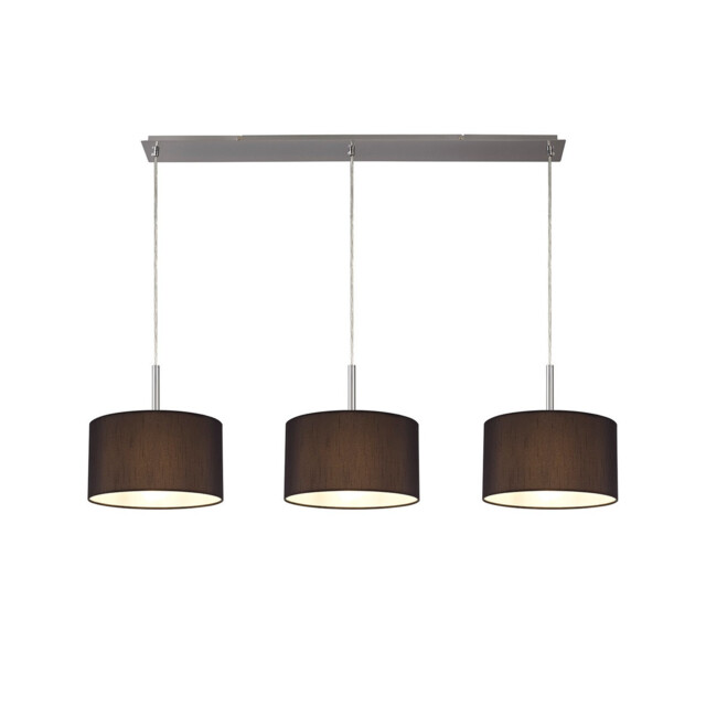 Baymont Satin Nickel 3 Light E27 Linear Pendant With 30cm x 17cm Faux Silk Shade, Black/White Laminate - image 1