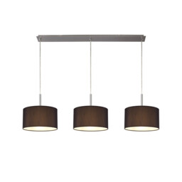 Baymont Satin Nickel 3 Light E27 Linear Pendant With 30cm x 17cm Faux Silk Shade, Black/White Laminate