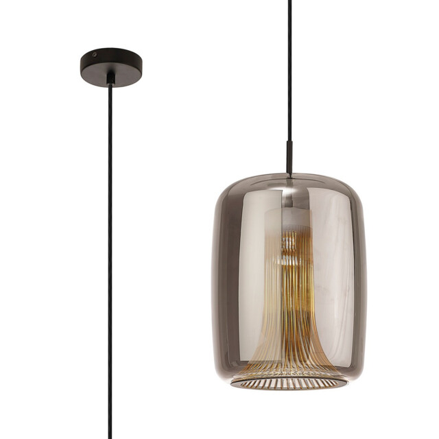 Kriss Cylinder Pendant, 1 Light GU10, Black/Black Glass Shade With Inner Lined Funnel Glass - image 1