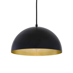 Avon 30cm Dome Pendant, Matt Black, Satin Brass Inner - thumbnail 1