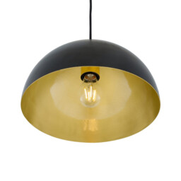 Avon 30cm Dome Pendant, Matt Black, Satin Brass Inner - thumbnail 3