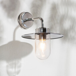 Addison Outdoor Wall Polished Stainless Steel & Clear Glass 1 Light Dimmable IP44 - E27 - thumbnail 2