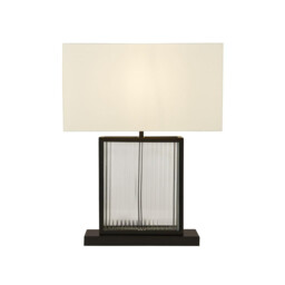 Clarendon 1 Light Table Lamp, Tempered Glass, Velvet Off White Shade Matt Black