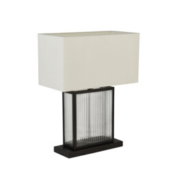 Clarendon 1 Light Table Lamp, Tempered Glass, Velvet Off White Shade Matt Black - thumbnail 2