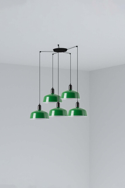 Tatawin Medium Cluster Pendant Ceiling Light Satin Black, Gloss Green 5x E27