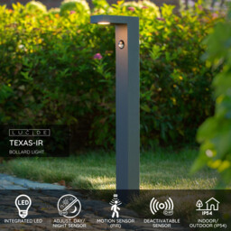 Texas-Ir Modern 60cm Bollard Light Outdoor, PIR Sensor - LED - 1x7W 3000K - IP54 - Anthracite - thumbnail 2