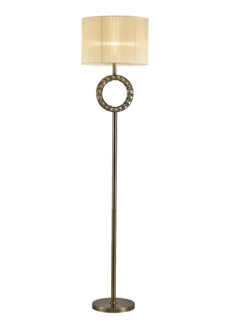 Florence Round Floor Lamp with Cream Shade 1 Light Antique Brass, Crystal - image 1