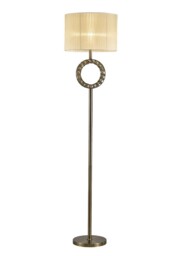 Florence Round Floor Lamp with Cream Shade 1 Light Antique Brass, Crystal