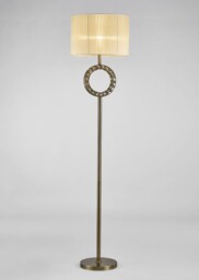Florence Round Floor Lamp with Cream Shade 1 Light Antique Brass, Crystal - thumbnail 2
