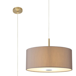 Baymont Antique Brass 5 Light E27 Single Pendant With 60cm x 22cm Faux Silk Shade, Grey/White Laminate