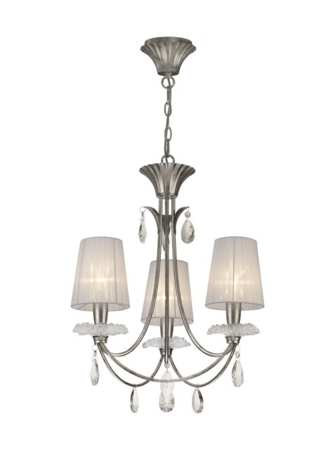 Sophie Ceiling Pendant 63cm Round, 3 x E14 (Max 20W), Silver Painting, White Shades - image 1