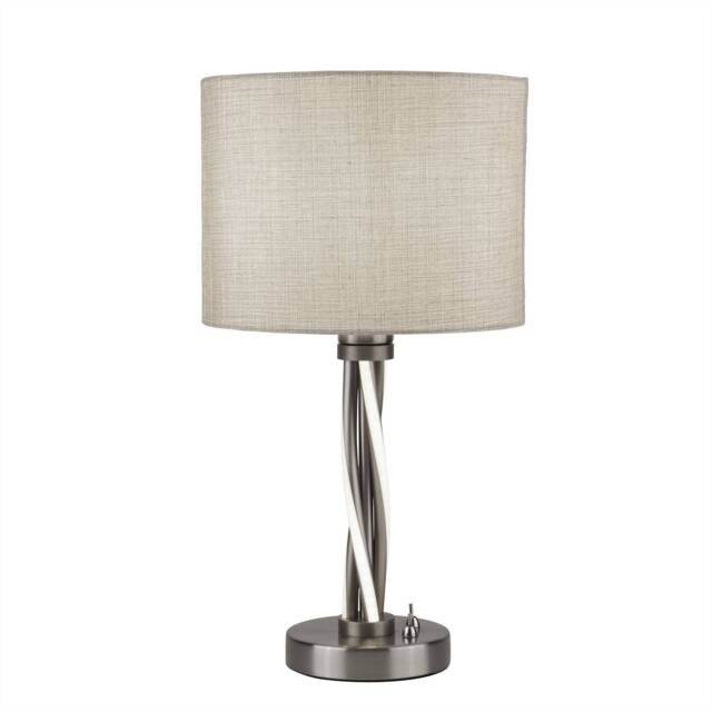 Vegas 1 Light Table Lamp Satin Silver, White, E27