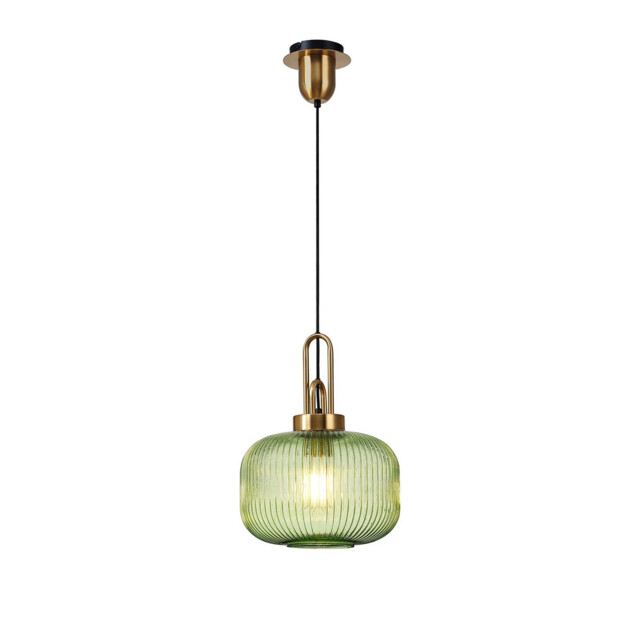 Yorktown E27 Ceiling Pendant With 30cm Pumpkin Ribbed Glass, Brass Gold, Green, Matt Black - image 1