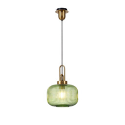 Yorktown E27 Ceiling Pendant With 30cm Pumpkin Ribbed Glass, Brass Gold, Green, Matt Black - thumbnail 1