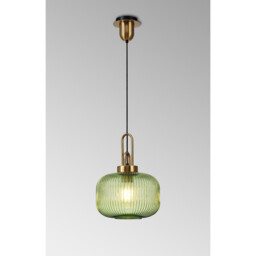 Yorktown E27 Ceiling Pendant With 30cm Pumpkin Ribbed Glass, Brass Gold, Green, Matt Black - thumbnail 3