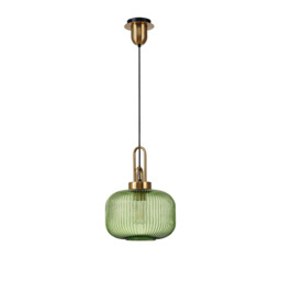 Yorktown E27 Ceiling Pendant With 30cm Pumpkin Ribbed Glass, Brass Gold, Green, Matt Black - thumbnail 5