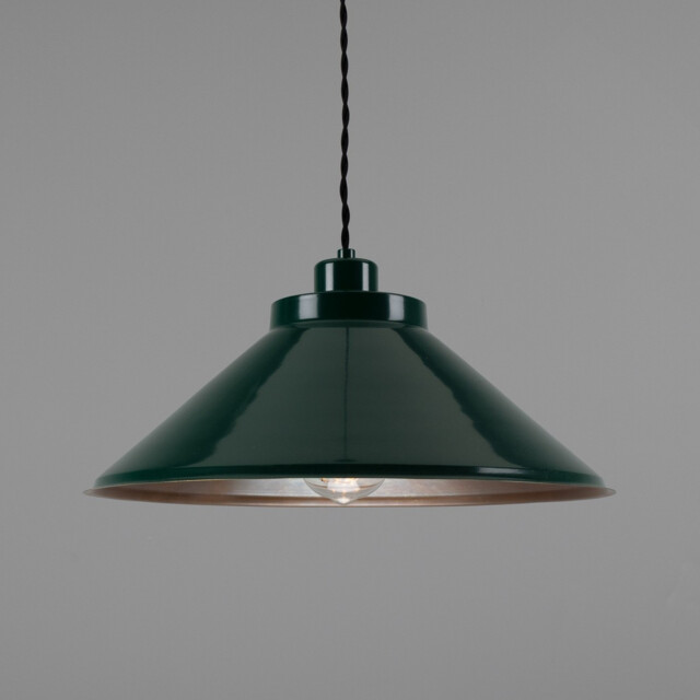 Rio Coloured Dome Pendant Light, Antique Brass, Racing Green - image 1