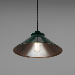 Rio Coloured Dome Pendant Light, Antique Brass, Racing Green - thumbnail 2