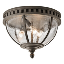 Halleron 3 Light Flush Outdoor Ceiling Light Grey IP44, E14 - thumbnail 1