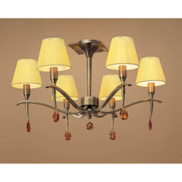 Siena Semi Flush Round 6 Light E14, Antique Brass With Amber Cream Shades And Amber Crystal - thumbnail 2