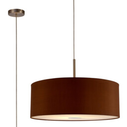 Baymont Satin Nickel E27 Single Pendant With 60cm Dual Faux Silk Shade, Raw Cocoa/Grecian Bronze