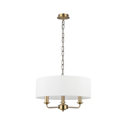Banyan 3 Light Multi Arm Pendant, E14 Antique Brass With 45cm x 15cm Faux Silk Shade, White - thumbnail 5