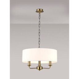 Banyan 3 Light Multi Arm Pendant, E14 Antique Brass With 45cm x 15cm Faux Silk Shade, White - thumbnail 2