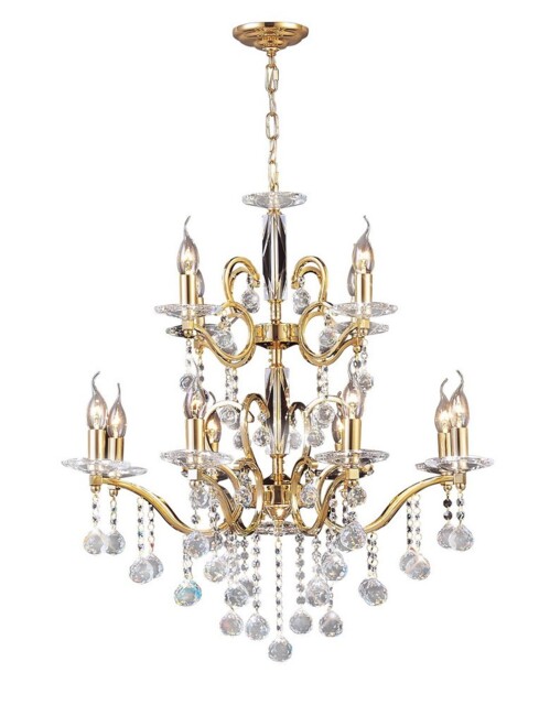 Zinta Ceiling Pendant Chandelier 2 Tier 12 Light French Gold, Crystal (Item Requires Assembly) - image 1