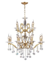 Zinta Ceiling Pendant Chandelier 2 Tier 12 Light French Gold, Crystal (Item Requires Assembly)