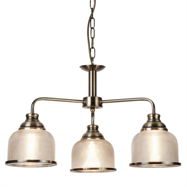 Bistro 3 Light Multi Arm Ceiling Pendant White, Antique Brass, E27 - image 1