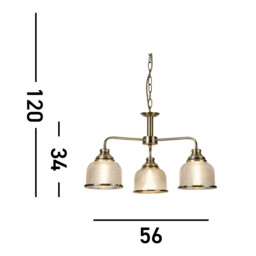 Bistro 3 Light Multi Arm Ceiling Pendant White, Antique Brass, E27 - thumbnail 3