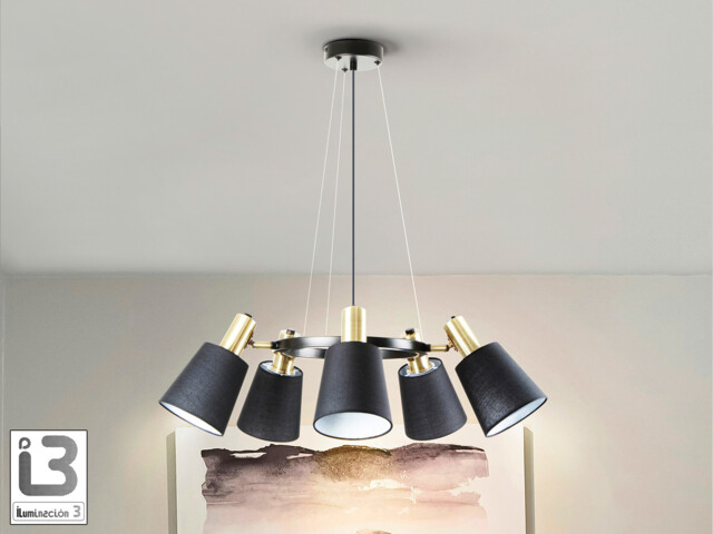 Gisela Multi Arm Pendant Ceiling Light Black, Brass 5xE27 - image 1