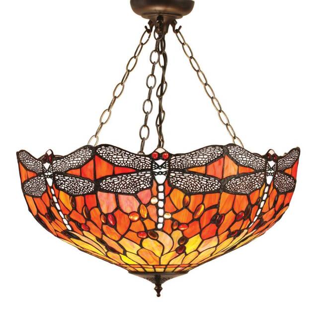 Dragonfly Tiffany 3 Light Medium Inverted Ceiling Pendant Bronze - image 1