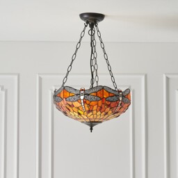 Dragonfly Tiffany 3 Light Medium Inverted Ceiling Pendant Bronze - thumbnail 2
