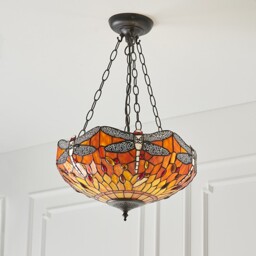 Dragonfly Tiffany 3 Light Medium Inverted Ceiling Pendant Bronze - thumbnail 3