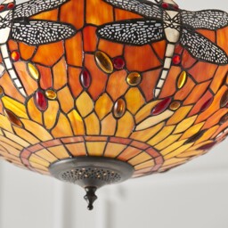 Dragonfly Tiffany 3 Light Medium Inverted Ceiling Pendant Bronze - thumbnail 5