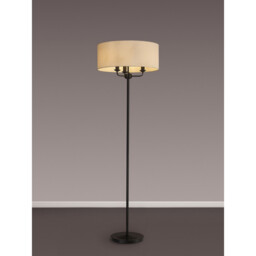 Banyan 3 Light Switched Floor Lamp With 50cm x 20cm Faux Silk Fabric Shade Matt Black/Ivory Pearl - thumbnail 2