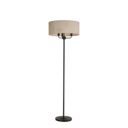 Banyan 3 Light Switched Floor Lamp With 50cm x 20cm Faux Silk Fabric Shade Matt Black/Ivory Pearl - thumbnail 5