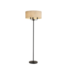Banyan 3 Light Switched Floor Lamp With 50cm x 20cm Faux Silk Fabric Shade Matt Black/Ivory Pearl