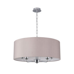 Banyan 5 Light Multi Arm Pendant, E14 Polished Chrome With 60cm x 22cm Faux Silk Shade, Grey/White Laminate - thumbnail 5