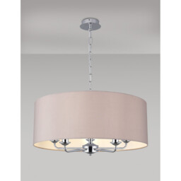 Banyan 5 Light Multi Arm Pendant, E14 Polished Chrome With 60cm x 22cm Faux Silk Shade, Grey/White Laminate - thumbnail 2