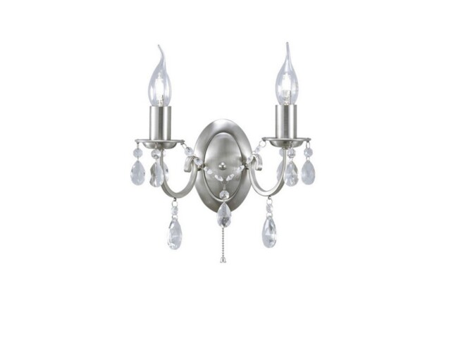 Kyra Wall Lamp Switched 2 Candle Light Satin Nickel, Crystal - image 1