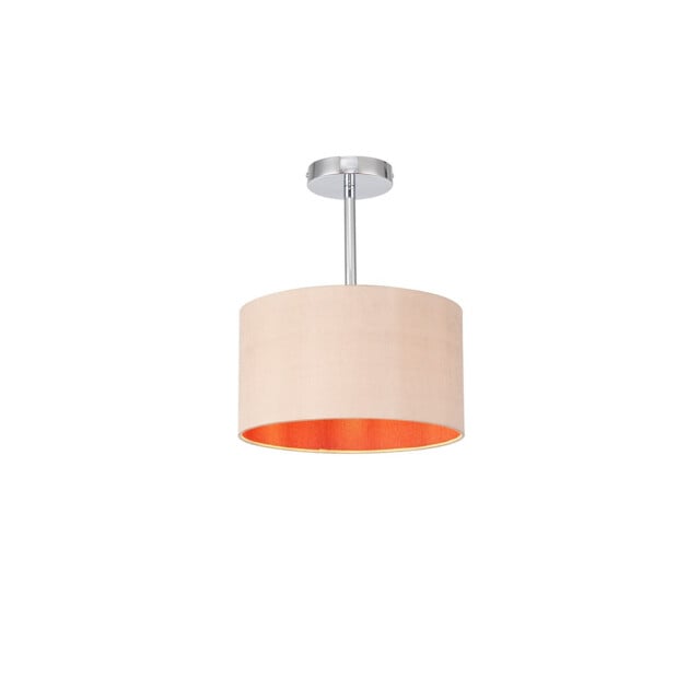 Baymont Polished Chrome E27 Semi Flush With 30cm x 17cm Dual Faux Silk Shade, Antique Gold/Ruby - image 1