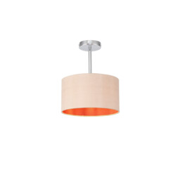 Baymont Polished Chrome E27 Semi Flush With 30cm x 17cm Dual Faux Silk Shade, Antique Gold/Ruby