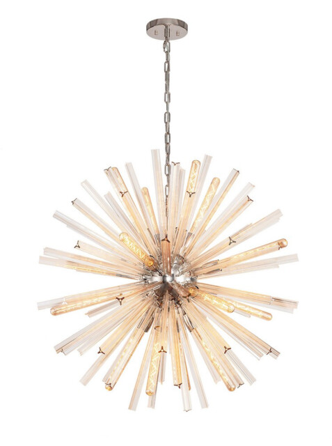 Hornby 16 Light E27, Round Pendant Polished Nickel , Champagne Gold Glass - image 1