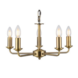 Banyan 5 Light Multi Arm Pendant, E14 Antique Brass With 60cm x 22cm Faux Silk Shade, White - thumbnail 5